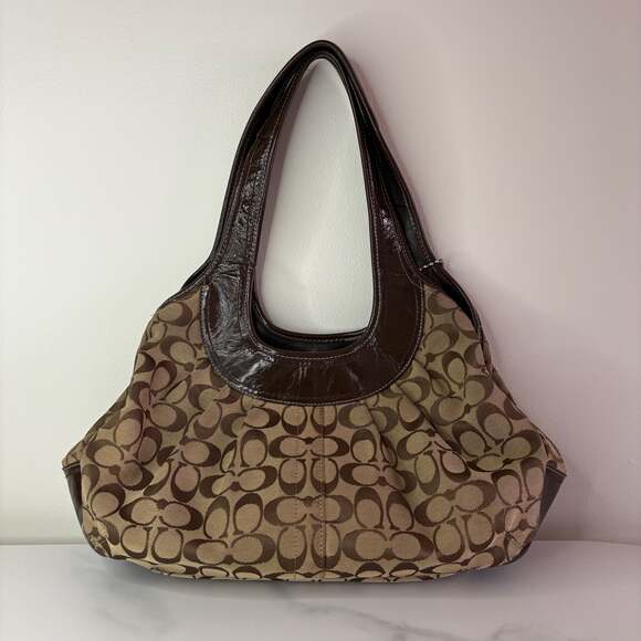 Coach Signature Ergo Pleated Kiss Lock Canvas & Leather Satchel Bag